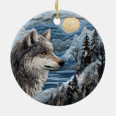 Wolf 3D Kerstmis Dier Keramisch Ornament (Achterkant)
