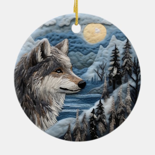 Wolf 3D Kerstmis Dier Keramisch Ornament (Achterkant)