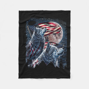 Wolf 4 juli Amerikaanse vlag huilende wolven onder Fleece Deken
