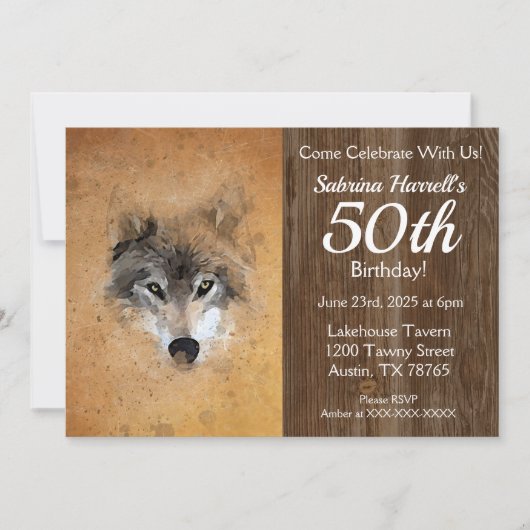 Wolf 50th Birthday Party Kaart (Voorkant)