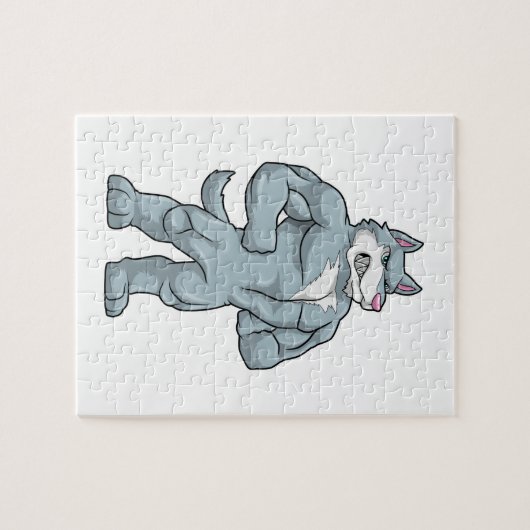 Wolf als Bodybuilder extreem Legpuzzel (Horizontaal)