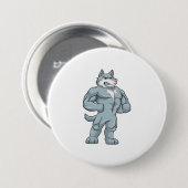Wolf als Bodybuilder extreem Ronde Button 7,6 Cm (Voorkant /achterkant)