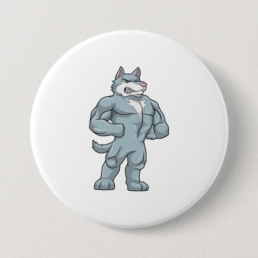 Wolf als Bodybuilder extreem Ronde Button 7,6 Cm (Voorkant)