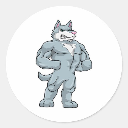 Wolf als Bodybuilder extreem Ronde Sticker (Voorkant)
