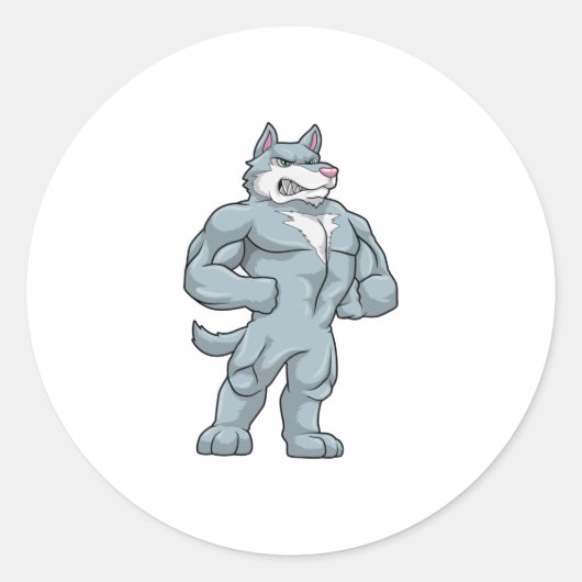 Wolf als Bodybuilder extreem Ronde Sticker (Voorkant)