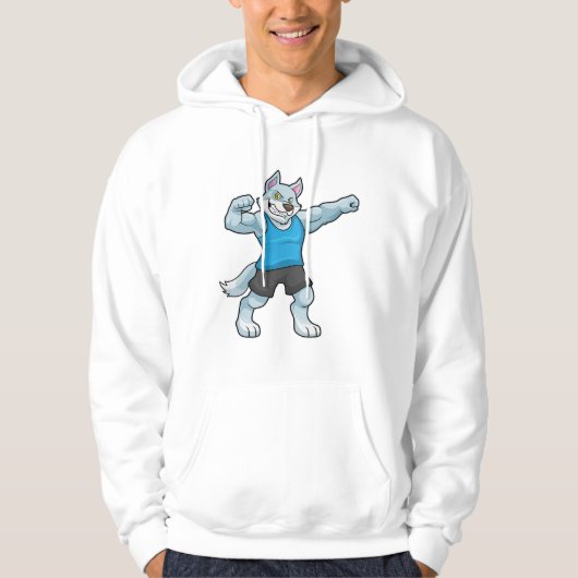 Wolf als Bodybuilder met grote bovenarmen Hoodie (Voorkant)