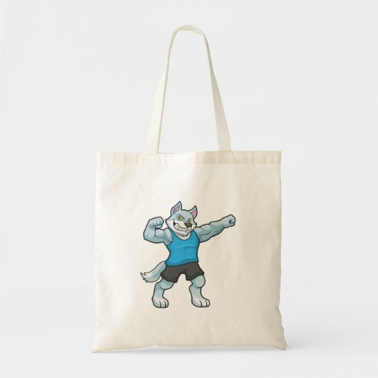 Wolf als Bodybuilder met grote bovenarmen Tote Bag (Voorkant)