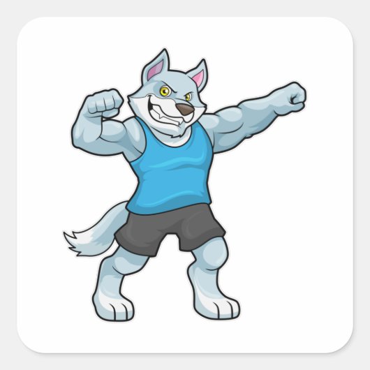 Wolf als Bodybuilder met grote bovenarmen Vierkante Sticker (Voorkant)