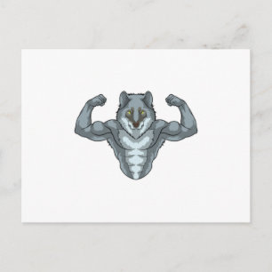 Wolf als bodybuilder met grote spieren briefkaart