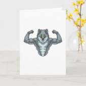 Wolf als bodybuilder met grote spieren kaart (Gele Bloem)