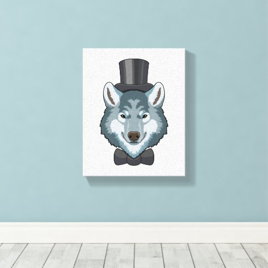 Wolf als bruidegom met boog canvas afdruk (Insitu (Houten vloer))
