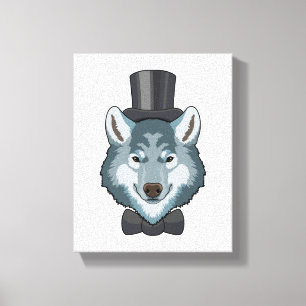 Wolf als bruidegom met strik canvas afdruk