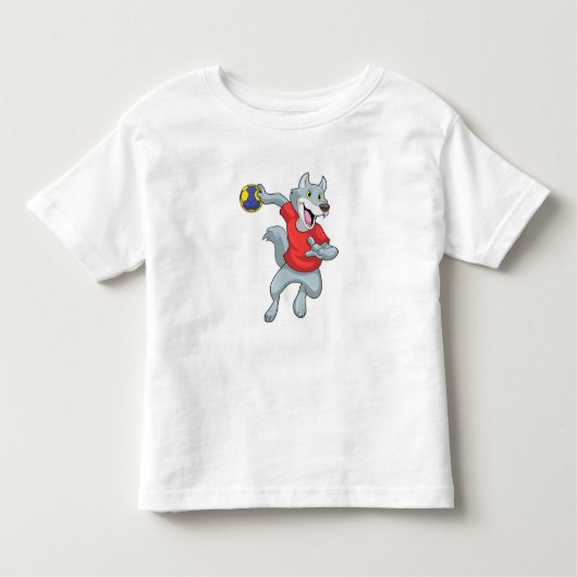 Wolf als handballspeler met handbal kinder shirts (Voorkant)