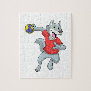 Wolf als handballspeler met handbal legpuzzel