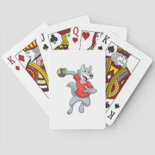 Wolf als handballspeler met handbal pokerkaarten