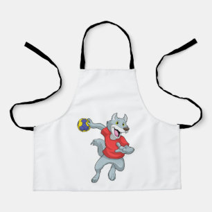 Wolf als handballspeler met handbal schort