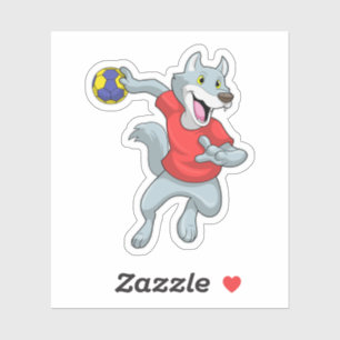 Wolf als handballspeler met handbal sticker
