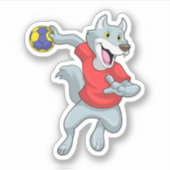 Wolf als handballspeler met handbal sticker (Voorkant)