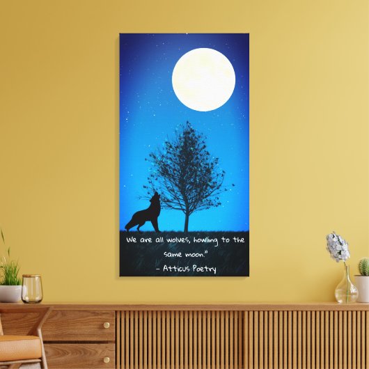 Wolf and Full Moon Canvas Wall Art (Insitu (Woonkamer))