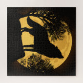 Wolf and Moon Black and Yellow Jigsaw Puzzle (Horizontal)