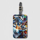 Wolf and Owl Vibrant and Colorful Bagagelabel (Voorkant (verticaal))
