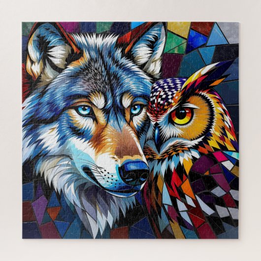 Wolf and Owl Vibrant and Colorful Legpuzzel (Verticaal)