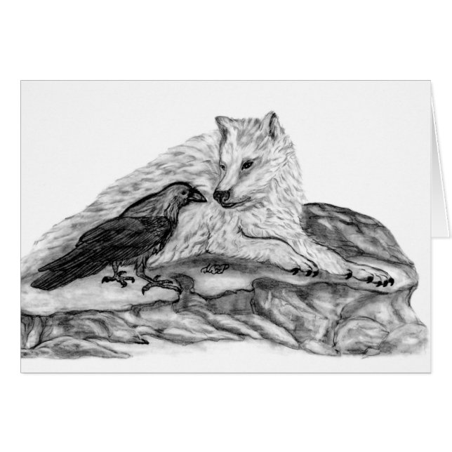 Wolf and Raven black and white design (Devant horizontal)