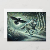 Wolf and Raven in Moonlight Briefkaart (Voorkant / Achterkant)
