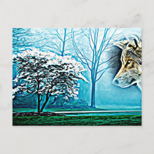 Wolf Animal Spirit Forest Landscape Abstracte kuns Briefkaart
