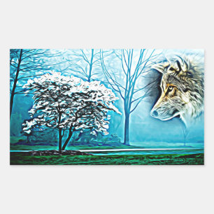 Wolf Animal Spirit Forest Landscape Abstracte kuns Rechthoekige Sticker