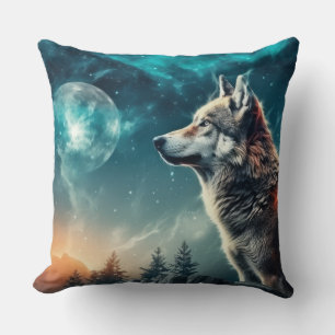 Wolf Animal Wilderness Kleurrijke kunst aan de muu Kussen