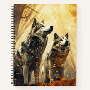 Wolf Animal Wilderness Kleurrijke kunst aan de muu Notitieboek