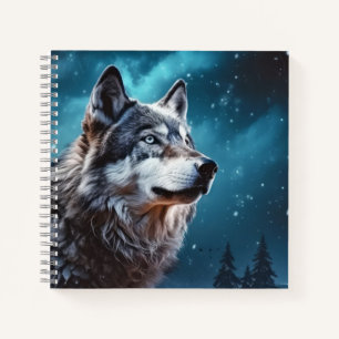 Wolf Animal Wilderness Kleurrijke kunst aan de muu Notitieboek