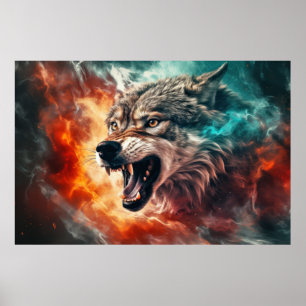 Wolf Animal Wilderness Kleurrijke kunst aan de muu Poster