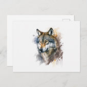 Wolf aquarelschilderij briefkaart (Voorkant / Achterkant)