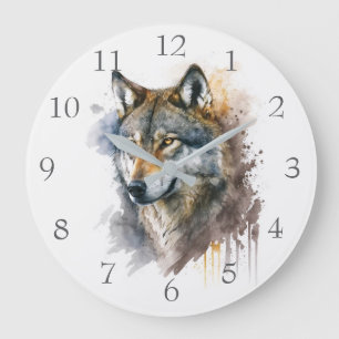 Wolf aquarelschilderij grote klok