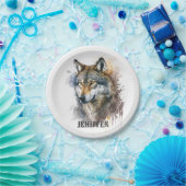 Wolf aquarelschilderij papieren bordje (Feest)