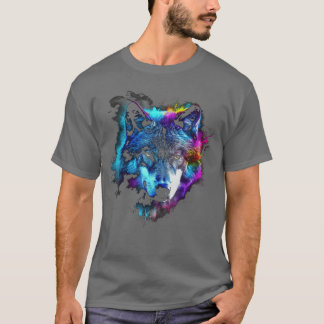 Wolf Art Colourful Animal Motif Artwork Wolf funny T-shirt