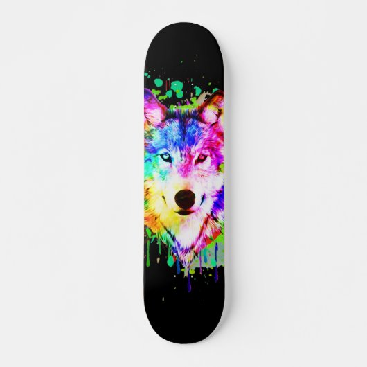 Wolf Art Watercolor Splash Skateboard (Devant)
