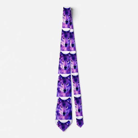 Wolf artwork blauw kleur stropdas (Voorkant)