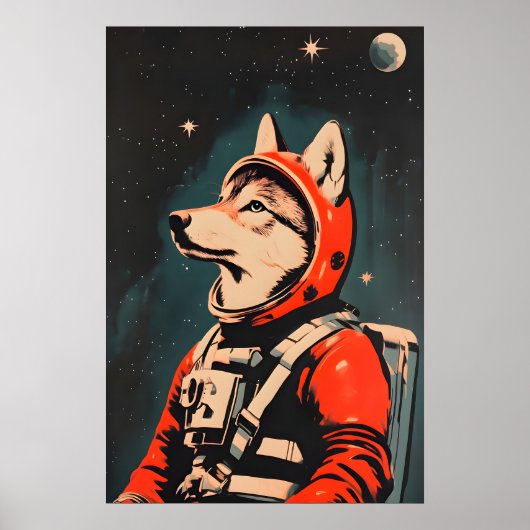 Wolf Astronaut Poster, Wolf Retro Print, Wolf Poster (Voorkant)