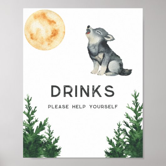 Wolf Baby Shower - Drinks Poster (Voorkant)