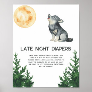 Wolf Baby shower - Spel met luiers voor laat in de Poster