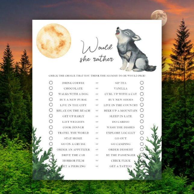 Wolf Baby shower Wat zou ze liever doen (Creator heeft geüpload)