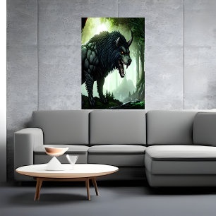 Wolf beast in het bos AI Art. Poster