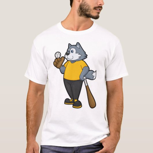 Wolf bij Baseball met honkbalknuppel T-shirt (Voorkant)
