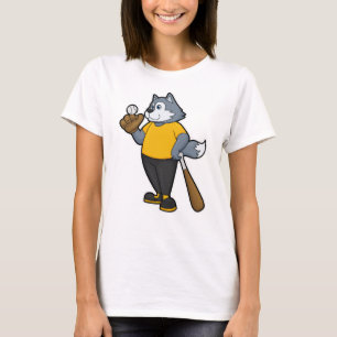 Wolf bij Baseball met honkbalknuppel T-shirt