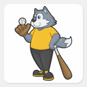 Wolf bij Baseball met honkbalknuppel Vierkante Sticker
