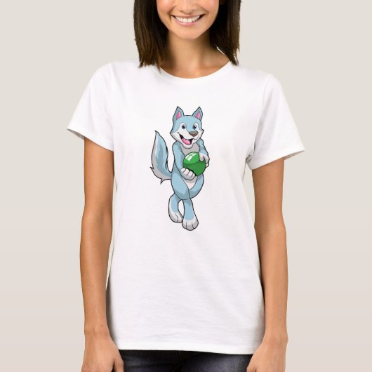Wolf bij Bowling met Bowling ball T-shirt (Voorkant)