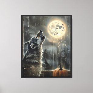 Wolf bij het Maanverlichte Raam Canvas Afdruk